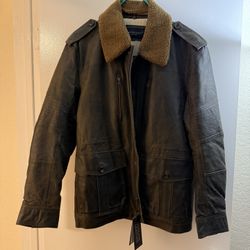Men’s United Face New York Leather Jacket Sherpa Collar