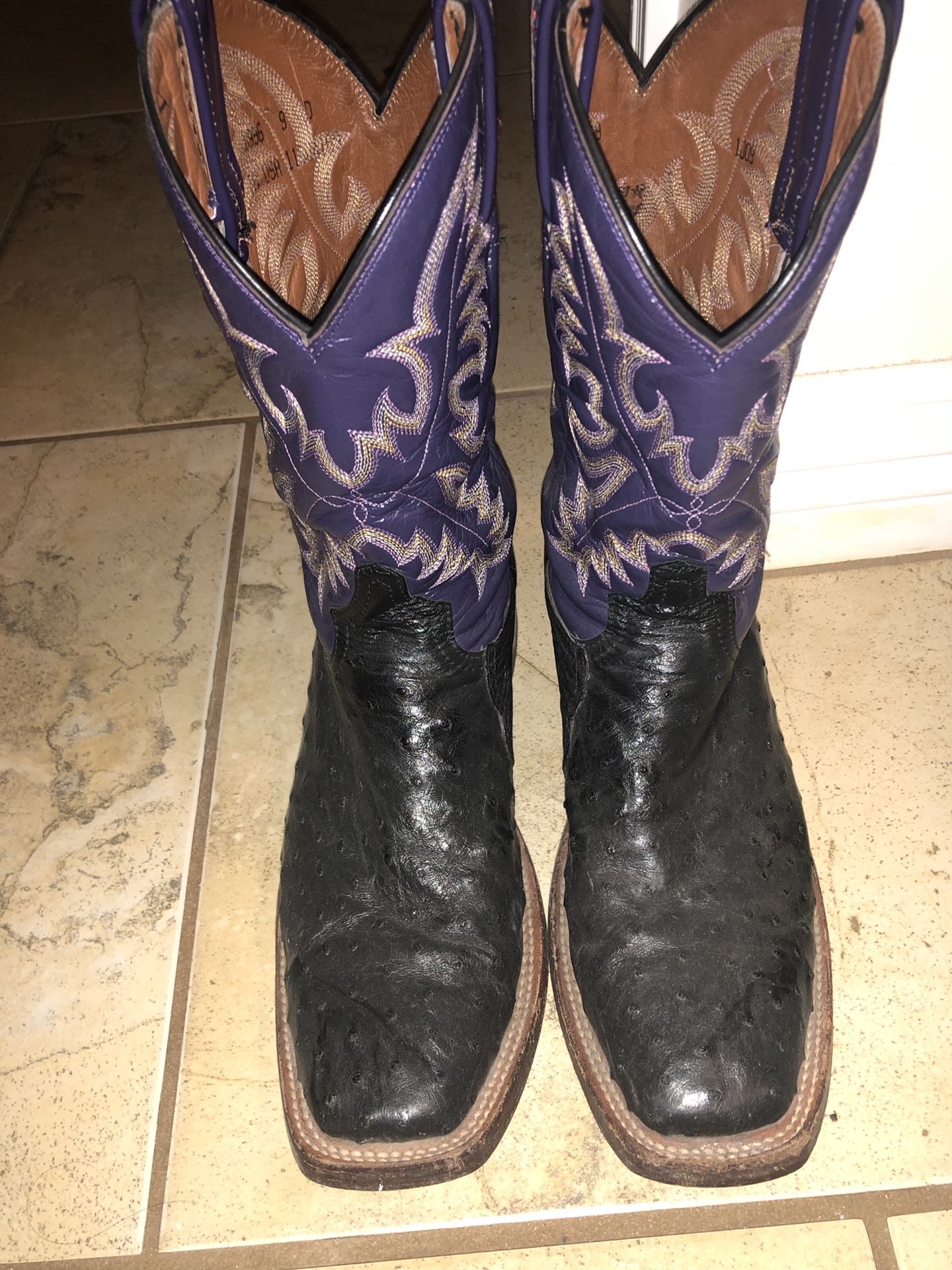 Tony Lama Men Boots USTRC Collection Black Full Quill Ostrich
