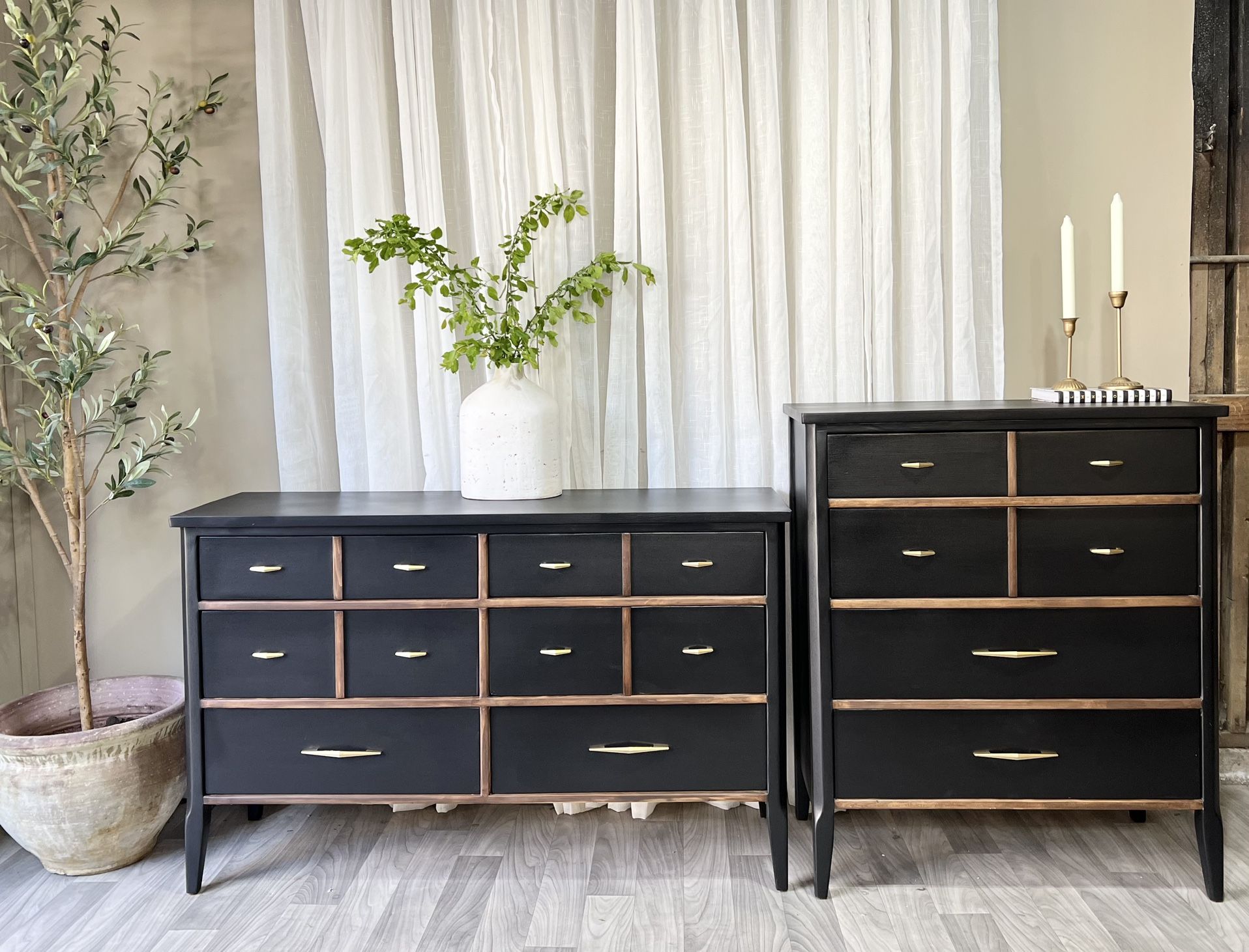 !!SOLD!!  Refinished Mid Century Dresser Set (Price For Both)