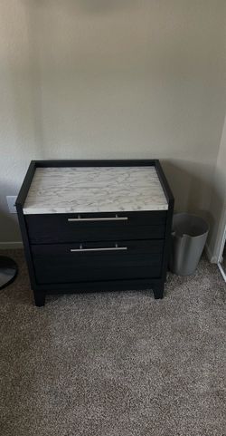 Black 2-Drawer Nightstand w/ Faux Marble Top