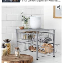 Amazon Basics 2-Tier Sliding Drawers Basket Storage Organizer, Silver

