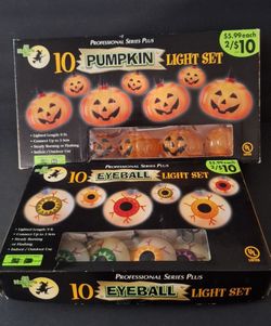 Vintage Halloween Novelty Light Sets - Pumpkins & Eyeballs-$15 For Both
