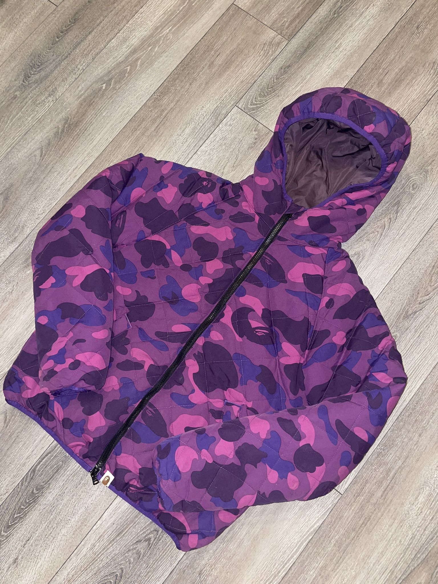 Bape Purple Camo Puffer Jacket - Size Small
