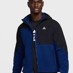 NIKE ACG WOLF TREE FULL ZIP FLEECE HOODED JACKET BLUE BLACK HJ2458-010 SIZE SMALL