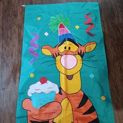 VTG Disney Party Tigger Pooh Outdoor Decorative Flag Applique Birthday 40"x 28"