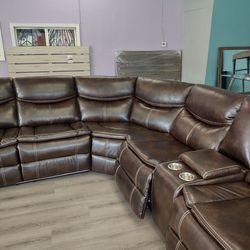 New sectional sofa with three power recliners on sale now don't miss