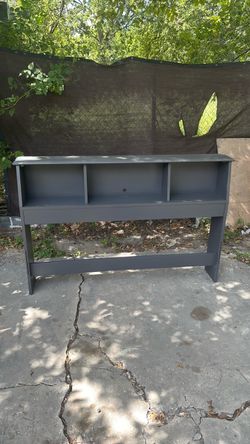 Gray Bookcase Headboard with Storage Cubby