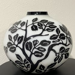 Cameo Black Cut To White Mid-Century Glass Vase