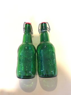 Set of 2 home brewing Grolsch cork top glass bottles