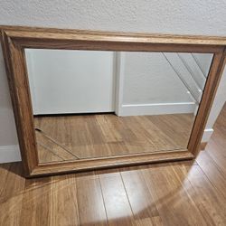 Antique Oal Wood Framed Mirror – 42"x30" – Decorative Etched Corners