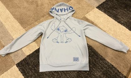 Disney Stitch Graphic Light Blue Fleece Pullover Hoodie Kids Size M (7-9)