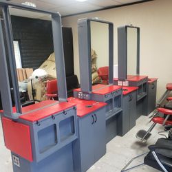 3 DOUBLE SIDED BARBER/ STYLIST STATIONS FOR A TOTAL OF 6 STATIONS