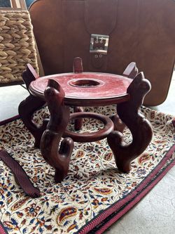 Vintage Chinese Carved Wood LARGE Fishbowl Plant Stand
