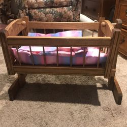 STUNNING Antique Wooden Rocking Cradle W/custom Bedding