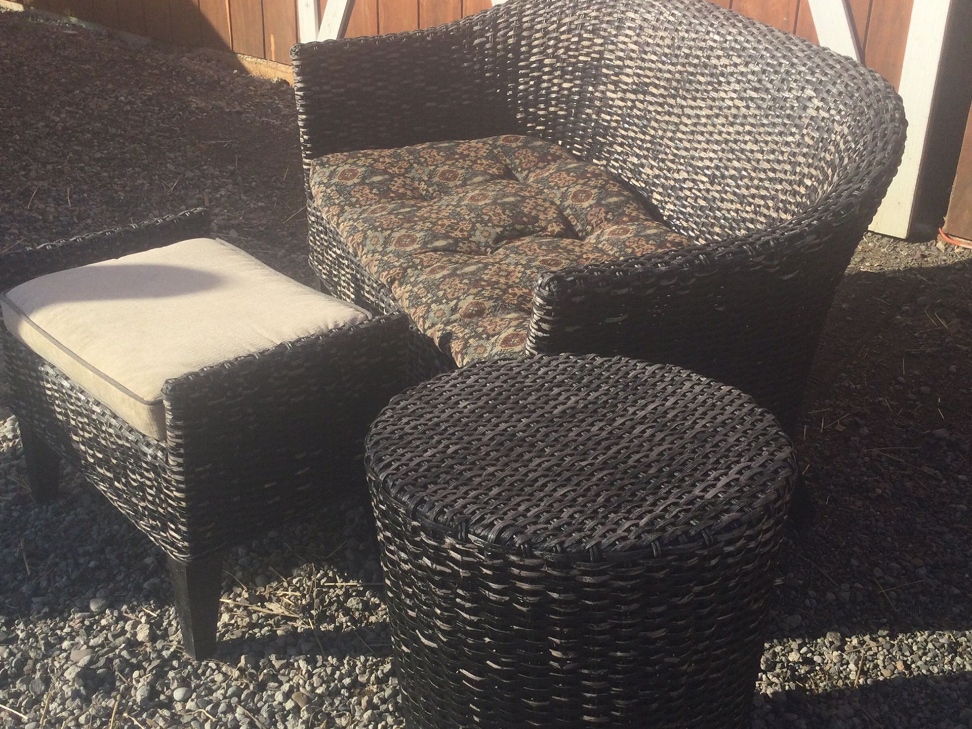 Wicker Loveseat With Footstool And Side Table