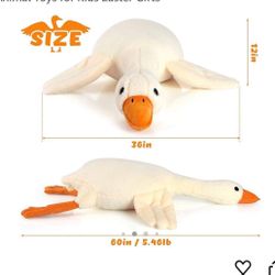 60" Goose Stuffed Animal Weighted Plush Toy 3.2Ibs White Swan Throw Soft Plush Sleeping Pillow Stuffed Animal Toys for Kids Easter Gifts e)
