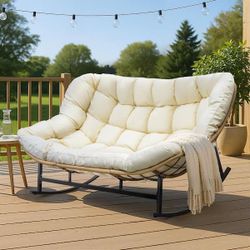 New Assembled Oversized PE Wicker Double Outdoor Rocking Chair 2-Person 700 lbs.