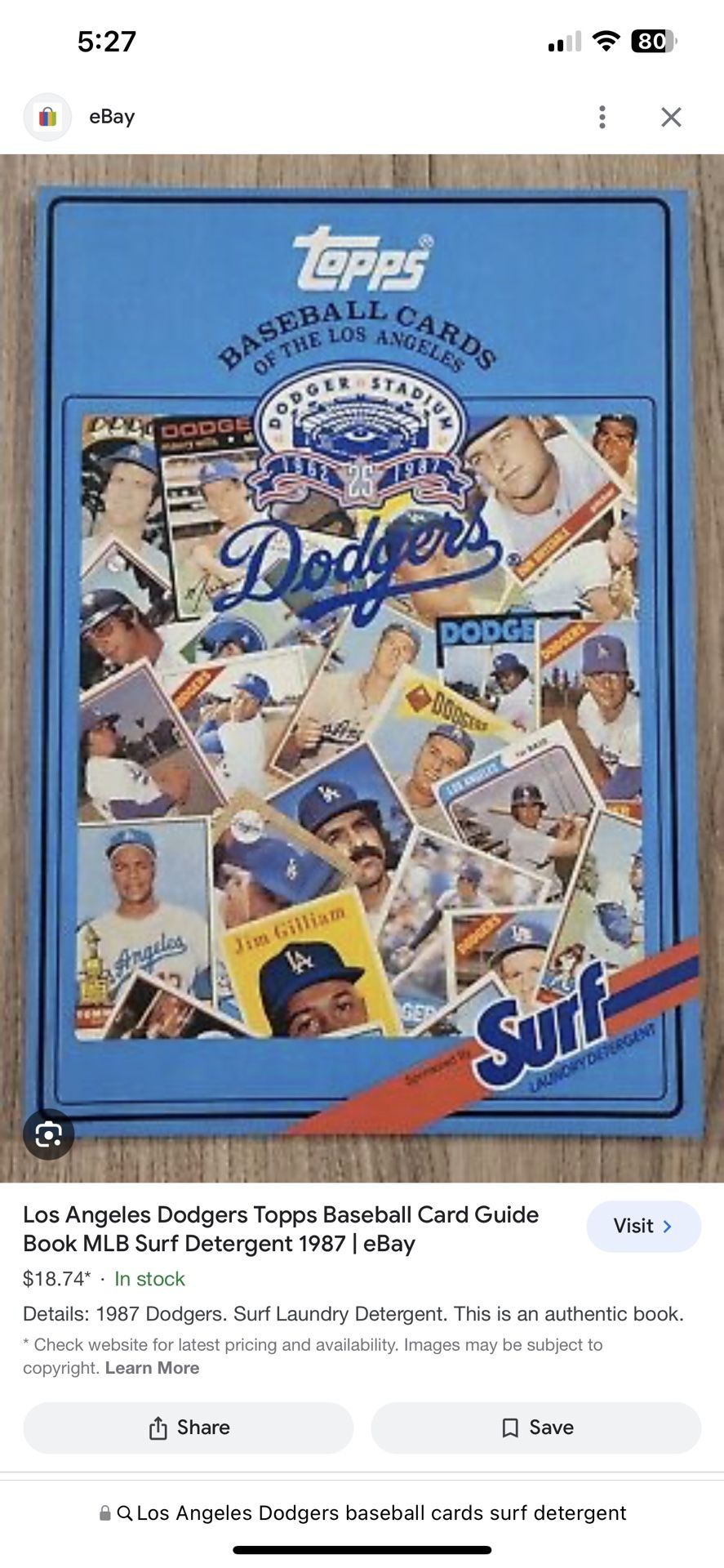 1987 Topps Baseball Cards of the Los Angeles Dodgers Sponsored by Surf Detergent