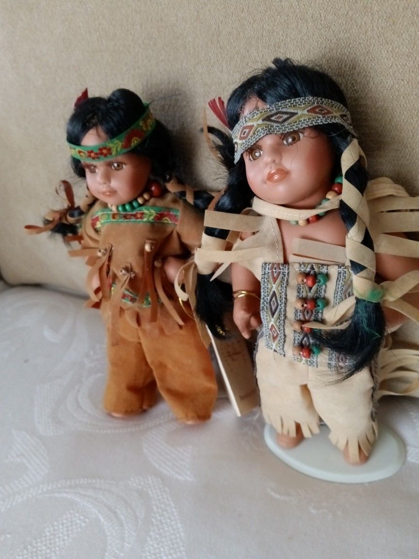 Native Indian Porcelain Dolls Pair
