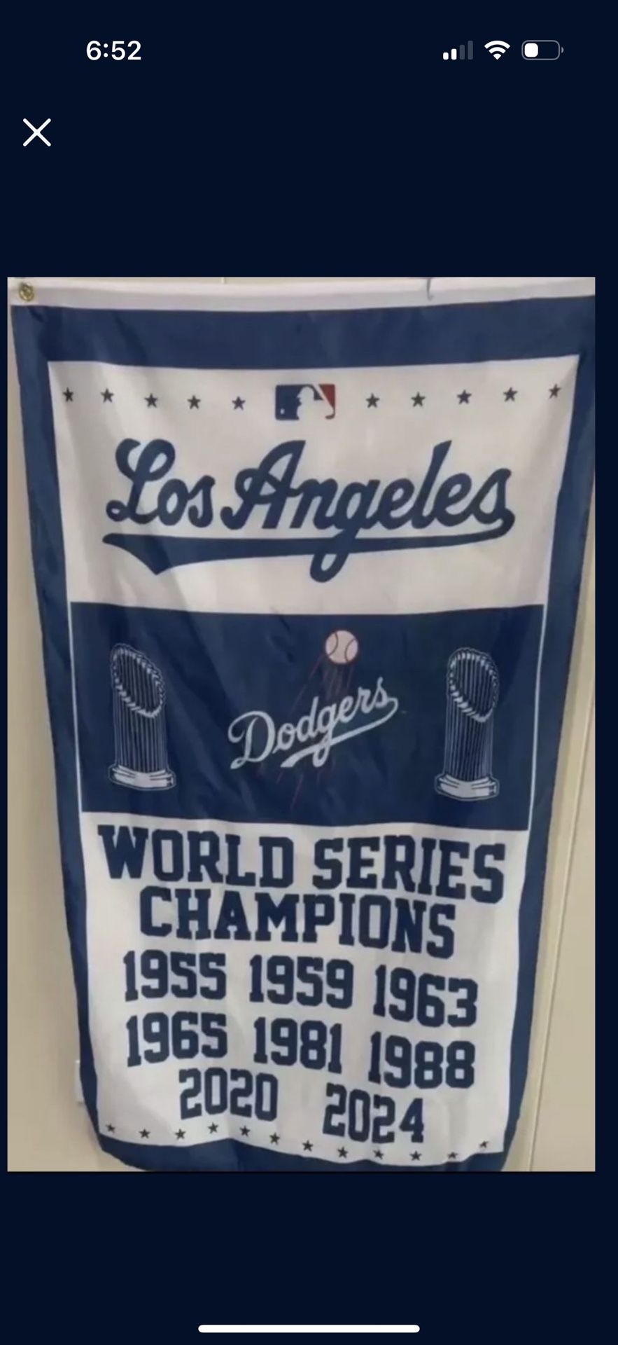 Los Angeles Dodgers 8x Time World Series champion vertical 3 x 5’ flag