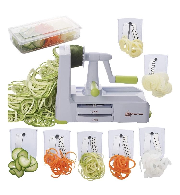 Brieftons 7-Blade Vegetable Spiralizer Strongest-and-Heaviest Duty Vegetable Spiral Slicer, Best Veggie Pasta Spaghetti Maker for Low Carb/Paleo/Glut