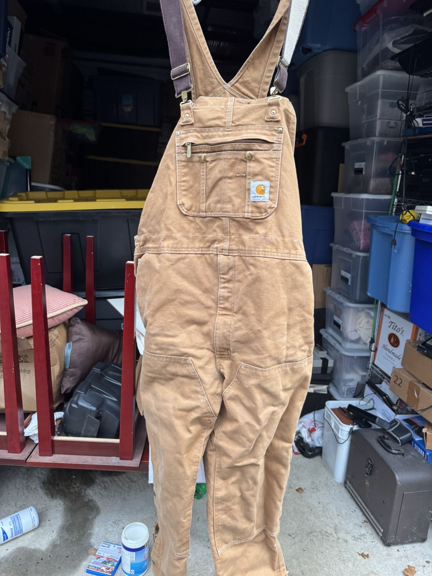 Carhartt  Insulated Brown Duck Bib Overalls UNION USA Pull-On Men's  Size 50X30