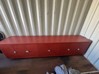 Red 10 ft Media Console / TV Stand with Built In Speakers