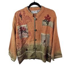 Flashback Womens Jacket Size L Knit Tapestry Patchwork Buttons Pockets Sweater
