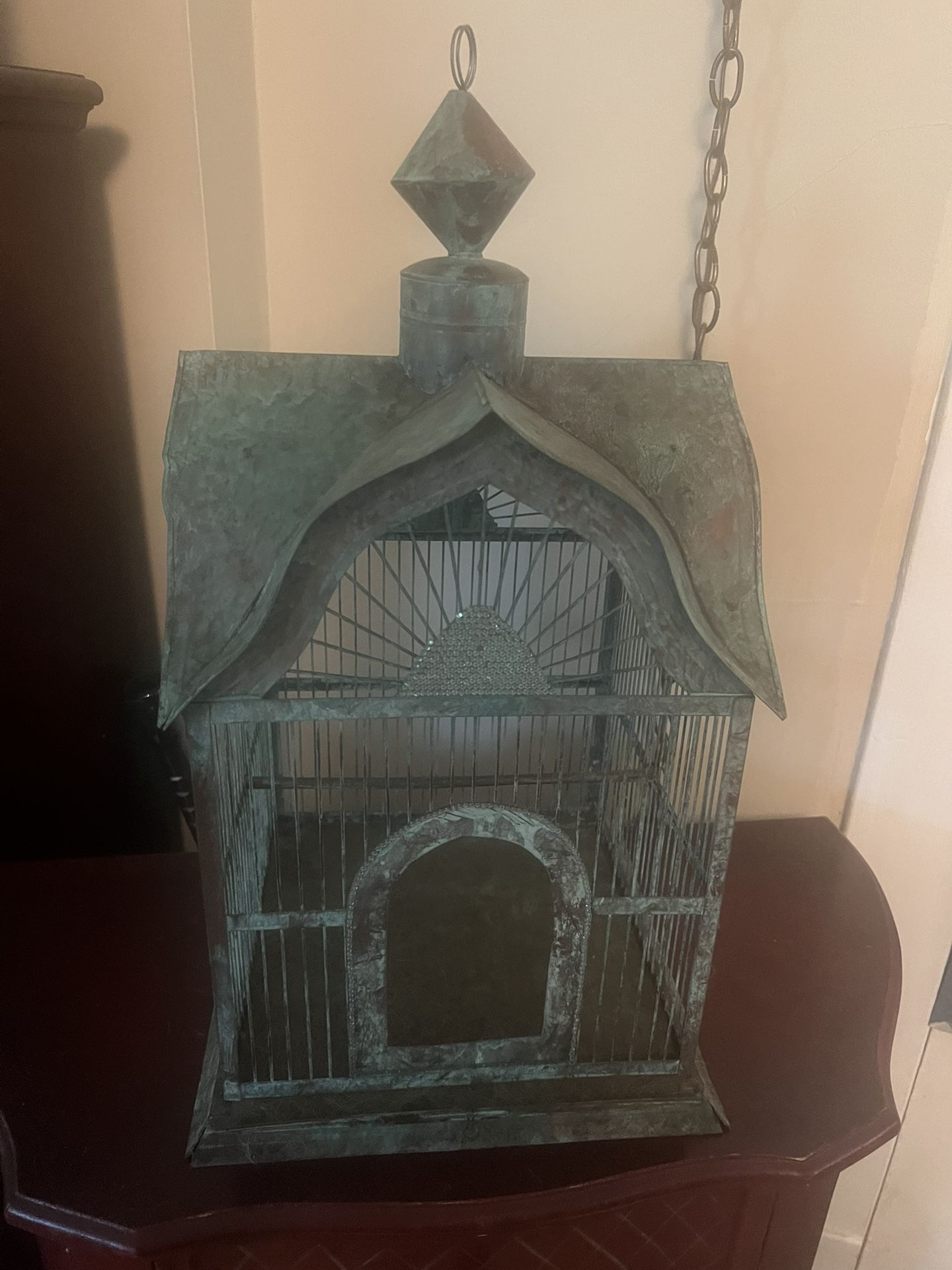 Large Patinated Copper Pagoda-Top Aviary Cage – Architectural Showpiece