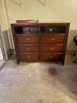 Dark Brown Wood Dresser with Open Shelves