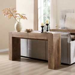 New 63" Long Modern Entryway Console Sofa Table with Drawers, Hall Thick Wood Design