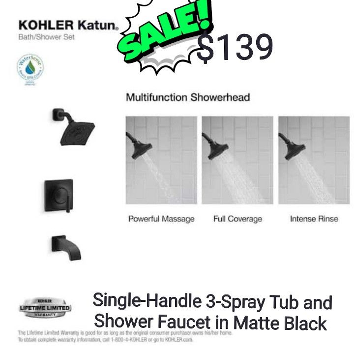 KOHLER
Katun Single-Handle 3-Spray Tub and Shower Faucet in Matte Black