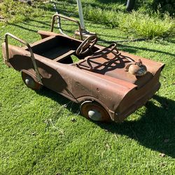 Antique push pedal car and radio flyer