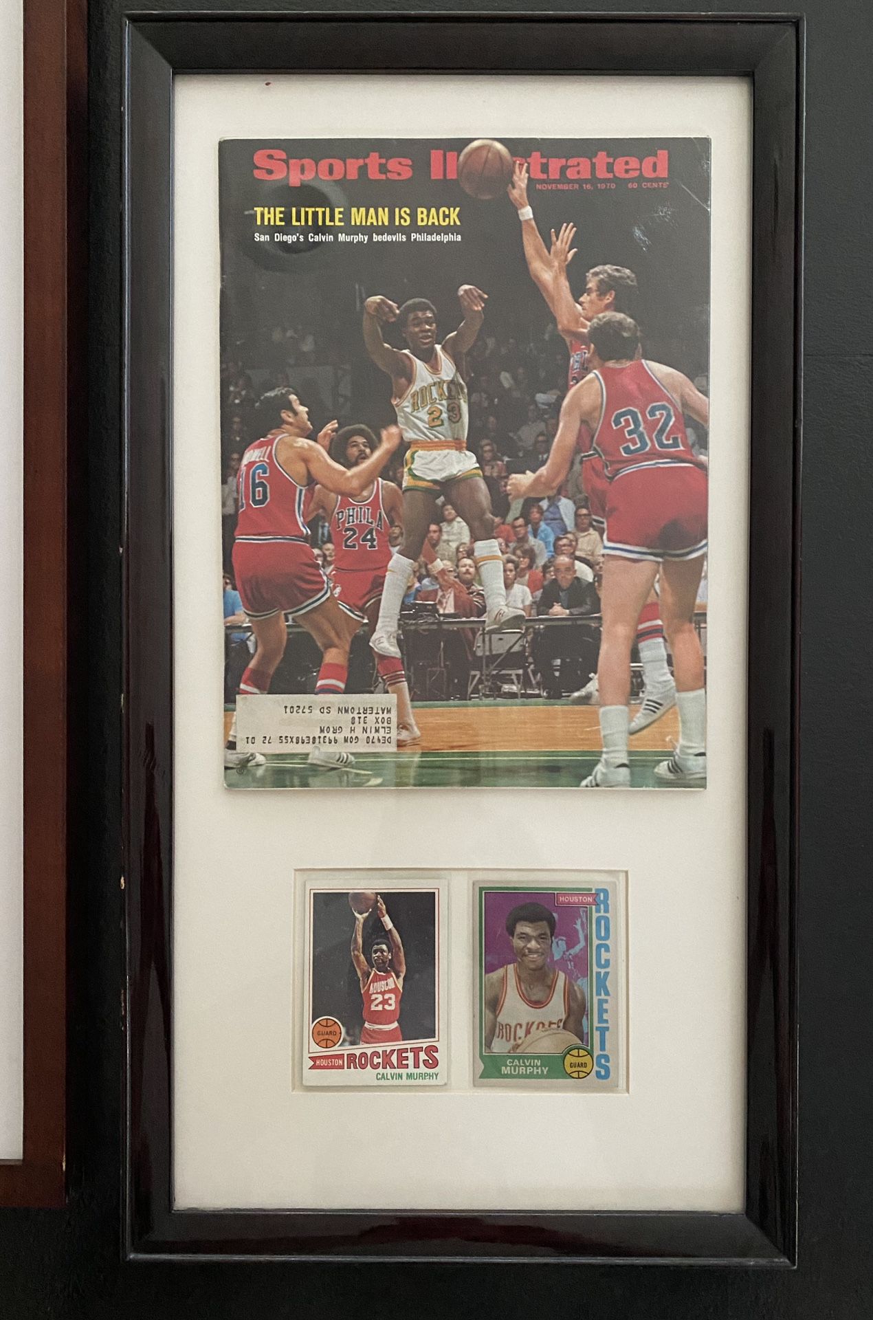 Calvin Murphy Framed Sports Illustrated magazine and basketball cards