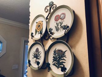 Floral Plates with holder for the wall.