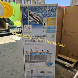 Intex Prism Metal Frame 15ft x 42in 26723EH Premium ❗️New Sealed in Box ❗️+ Pump and Filter + Ladder + Pool Cover and Ground Cloth