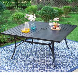 Black Slat Square Metal Patio Outdoor Dining Table
