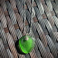Green Sea Glass On Sterling Silver Necklace 