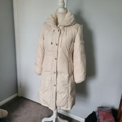 DKNY Women’s Premium Down Jacket Natural Swan Down Filling Warm Plush Beige S