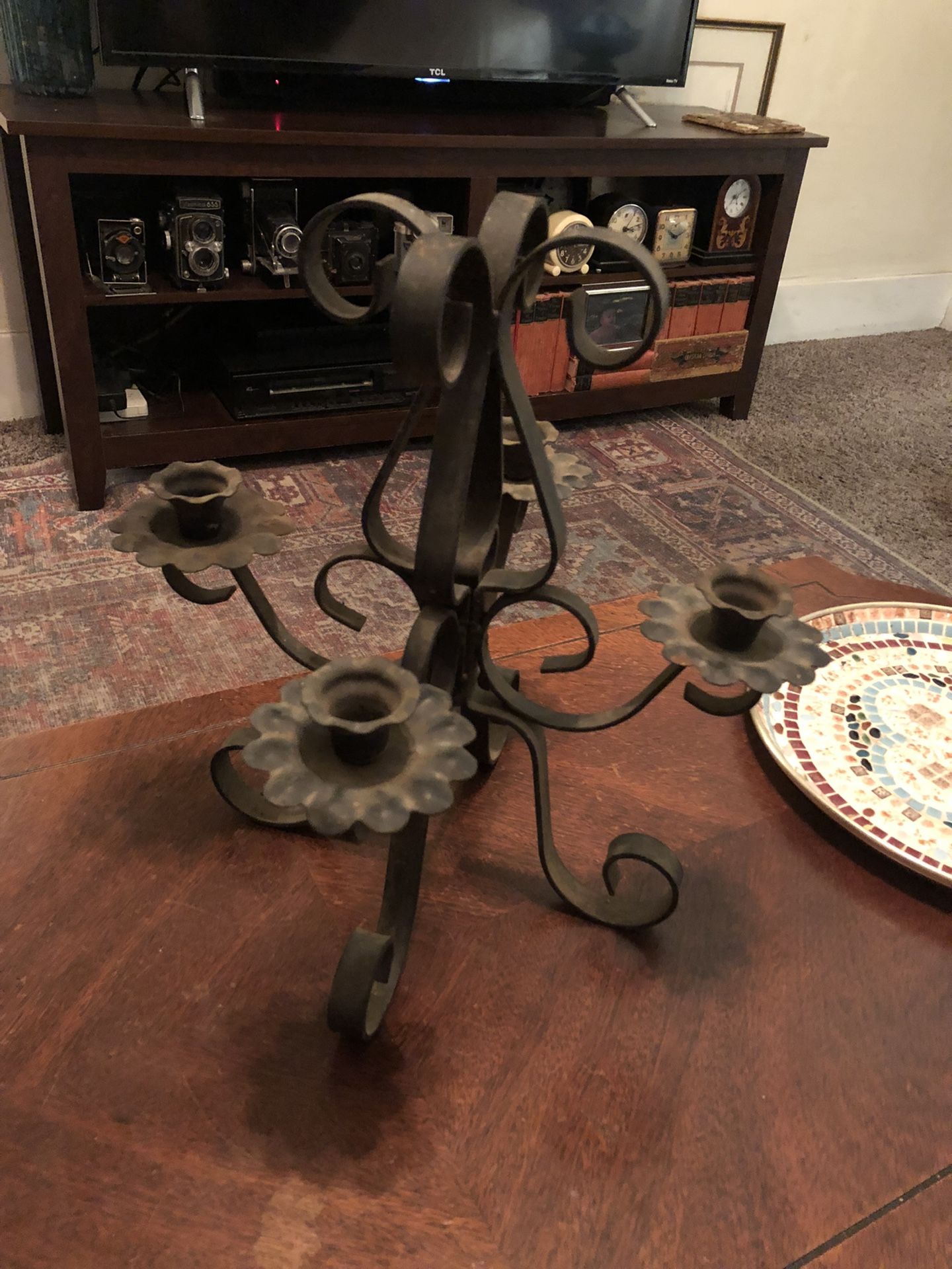 Perfect for Halloween; Vintage Scrolled Iron Spanish Gothic Candelabra: