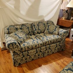Blue & Greige (Tan) Upholstered Loveseat 