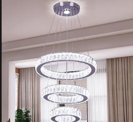 New 15.6in 3-Ring Crystal LED Chandelier Modern Pendant Light K9
