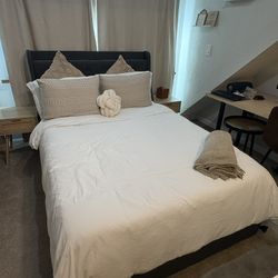 Grey Bedfram With Build In Charging Ports