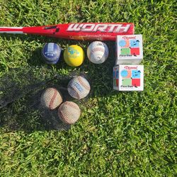 28in 17oz Worth Youth Baseball Bat and Balls 