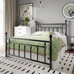 Full Size Metal Platform Bed Frame/Victorian Style Iron-Art Headboard and Footboard / 14 Inches Mattress Foundation for Storage/No Box Spring Needed/E