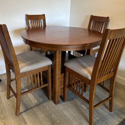Beautiful Counter Height Oak Dining Room Table +4 Chairs +Leaf
