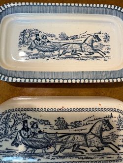 Blue and White Horse Sleigh Ceramic Serving Trays