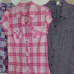 Lot Of 3 Junior's/Women's SO Plaid Shirts Pink/White, Purple/Blue/White And Blue/White/Red Size Large NWT!