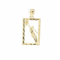 Men’s or Women’s 10k Yellow Gold 3/4” Inch NBA Framed Basketball Player Slam Dunk Pendant GP3136994