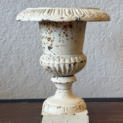 Distressed White Painted Cast Iron Medici Urn